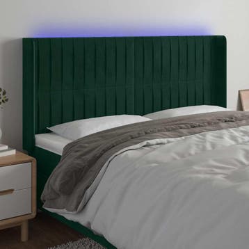 vidaXL Hoofdbord LED 203x16x118/128 cm fluweel donkergroen, Verzenden, Nieuw