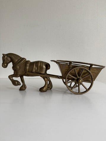 sculptuur, Paard en wagen - 13 cm - Messing