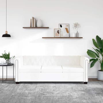 vidaXL Driezitsbank / zetel Chesterfield kunstleer wit, Huis en Inrichting, Verzenden, Nieuw