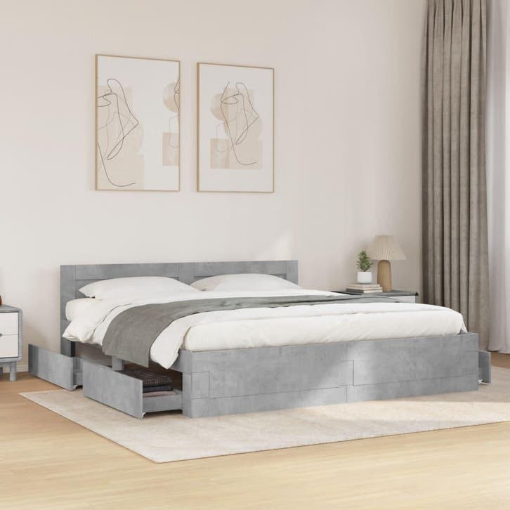 vidaXL Bedframe met hoofdeinde bewerkt hout betongrijs, Maison & Meubles, Chambre à coucher | Lits, Envoi