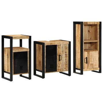 vidaXL Badkamermeubel Set 3 st Bruin en Zwart Massief Mango, Huis en Inrichting, Verzenden, Nieuw