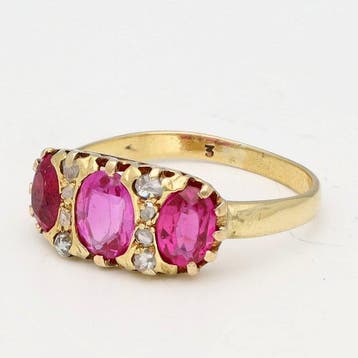 Ring - 18 karaat Geel goud Robijn - Diamant, Nieuw