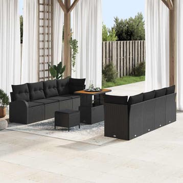 vidaXL Tuinbank Set 11 st Zwart poly rattan, Tuin en Terras, Verzenden, Nieuw