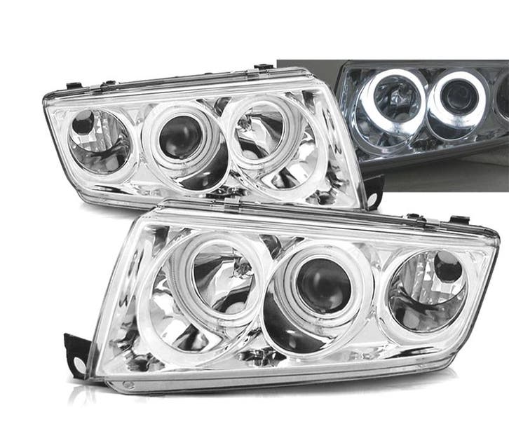 PHARES SKODA FABIA 99-07 ANGEL EYES FOND CHROMÉ, Autos : Pièces & Accessoires, Éclairage, Envoi