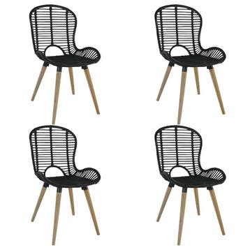 Zwarte Rattan Stoelen | Tweede Kansje | OP = OP, Huis en Inrichting, Verzenden, Zwart, Zo goed als nieuw, Vier