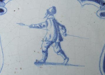 Tegel - Zeldzame Poorttegel met Piekenier - 1650-1700, Antiek en Kunst