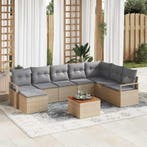 vidaXL Tuinbank Set met kussen 8 pcs Beige poly rattan, Verzenden, Nieuw