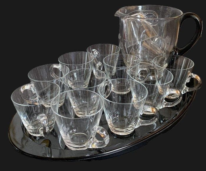 Glasfabriek Leerdam - Plateau - Verre - avec une carafe et, Antiquités & Art, Art | Objets design