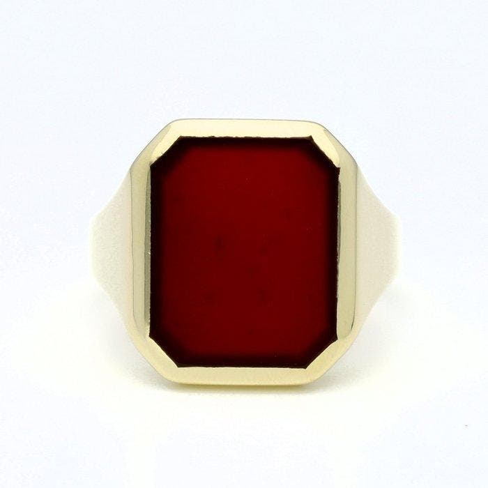 Ring - 14 karaat Geel goud - Carneool, Handtassen en Accessoires, Ringen