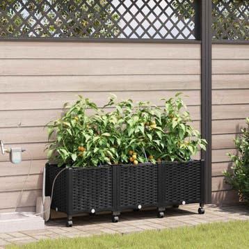 vidaXL Tuin Plantenbak met Irrigatie en Wielen 3 st Zwart PP, Verzenden