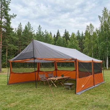vidaXL Familietent met dak Grijs en Oranje 600 x 400 x 268, Verzenden