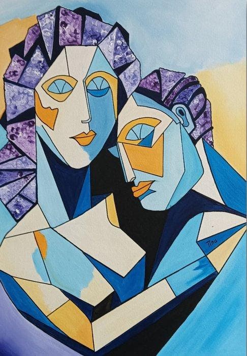 Tina Art - Lovers, Antiek en Kunst, Kunst | Schilderijen | Modern