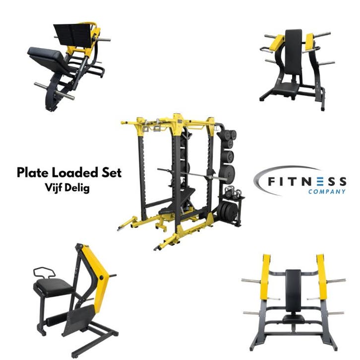 Plate Loaded Set - Vijf Delig - Geel, Sports & Fitness, Équipement de fitness, Enlèvement ou Envoi