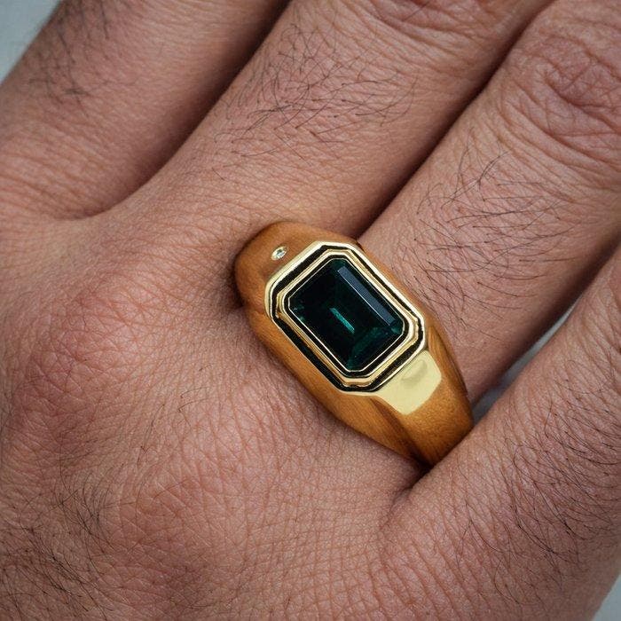 Zonder minimumprijs - Ring Verguld Smaragd - Diamant - 18k, Bijoux, Sacs & Beauté, Bagues