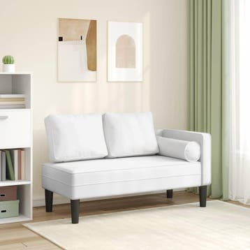 vidaXL Chaise longue met kussens kunstleer wit, Tuin en Terras, Verzenden, Nieuw