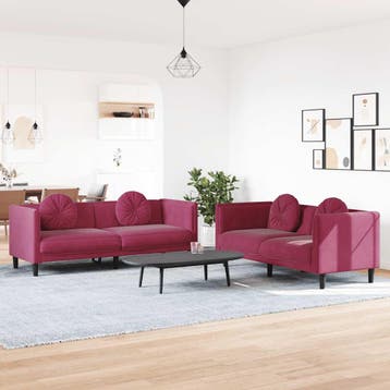 vidaXL 2-delige Loungeset met kussens fluweel wijnrood, Huis en Inrichting, Verzenden, Nieuw