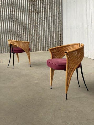 Stoel (2) - Rattan, Metaal, wicker - Postmodern wicker