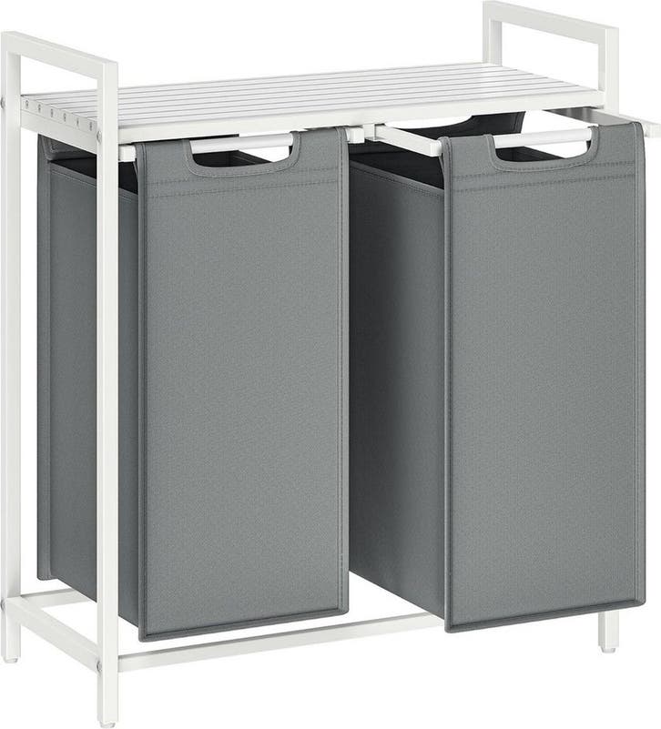 Wasmand - 92 liter (2x 46liter) wit met grijs - 73x33x72 cm, Huis en Inrichting, Badkamer | Badkamermeubels, Verzenden