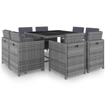 vidaXL 9-delige Tuinset met kussens poly rattan antraciet, Verzenden, Nieuw, Tuinset