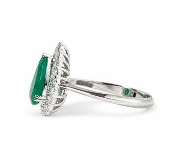 Statement ring - 14 karaat Witgoud - 1.45ct. tw. Smaragd -