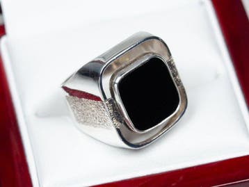 - 835 zilver - Onyx - zegelring - Ring