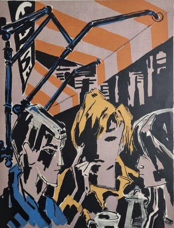 Wanddecoratie - Lithografie gesigneerd door H.W. Schulz,