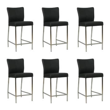 Set van 6 Leren barkruk Revolt laag - Toledo Nero (zwart) -, Nieuw, Leer, Ophalen of Verzenden, 90 cm of meer