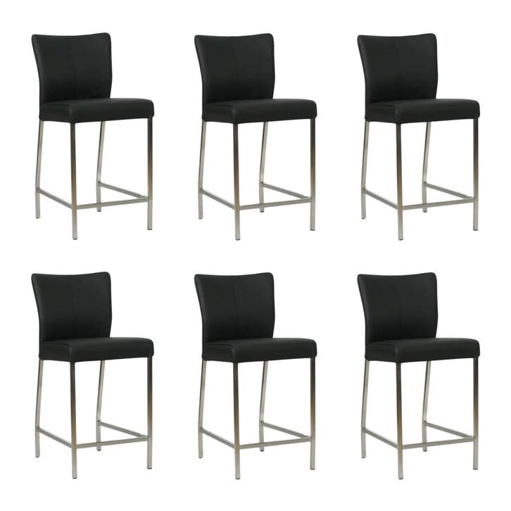 Set van 6 Leren barkruk Revolt laag - Toledo Nero (zwart) -, Huis en Inrichting, Barkrukken, Nieuw, 1 kruk, Leer, 90 cm of meer