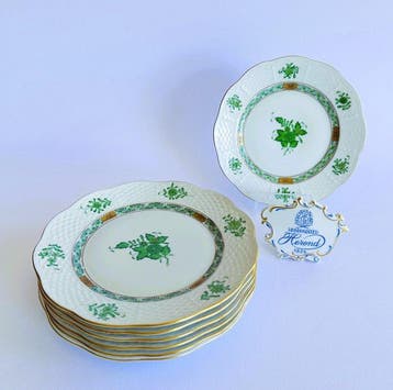 Herend - Bord - Herend – Apponyi Green Plate Set – 7 pieces
