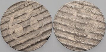 50 Reichspfennig 1939 A Entwertete Munt Verpraegungen, Verzenden, België