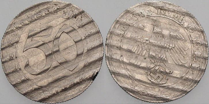 50 Reichspfennig 1939 A Entwertete Munt Verpraegungen, Postzegels en Munten, Munten | Europa | Niet-Euromunten, België, Verzenden