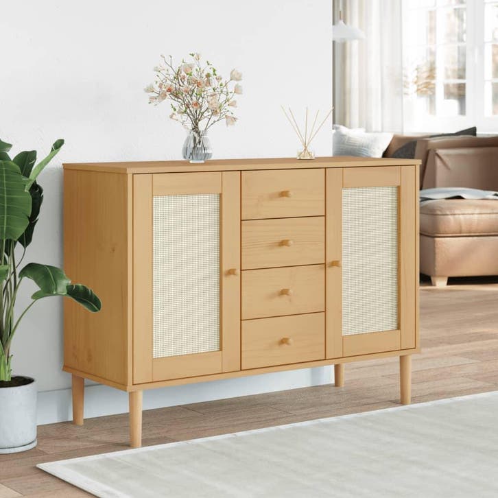 vidaXL Dressoir SENJA rattan-look 112x40x80 cm grenenhout, Huis en Inrichting, Kasten | Dressoirs, Nieuw, Verzenden