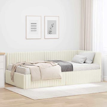 vidaXL Hoekbedframe met Matras met hoofdeinde 2 st Crème, Huis en Inrichting, Verzenden, Nieuw