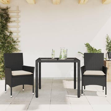 vidaXL 3-delige Tuinset met kussens poly rattan en glas, Verzenden, Tuinset