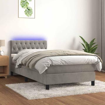 vidaXL Boxspring met matras en LED fluweel lichtgrijs 90x200, Huis en Inrichting, Verzenden, Nieuw
