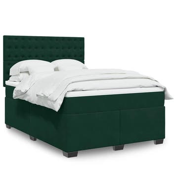 vidaXL Boxspring met matras fluweel donkergroen 140x200 cm, Verzenden, Nieuw