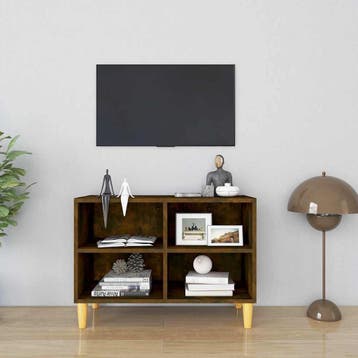 vidaXL Tv-meubel met houten poten 69,5x30x50 cm gerookt, Huis en Inrichting, Verzenden, Nieuw