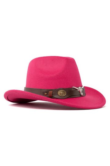 KIMU® Cowboyhoed Roze Wolvilt Stier Cowboy Western Hoed Stie, Ophalen of Verzenden, Nieuw