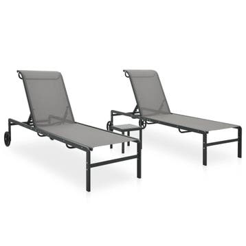 vidaXL Ligbedden 2 st met tafel textileen en staal, Verzenden, Nieuw
