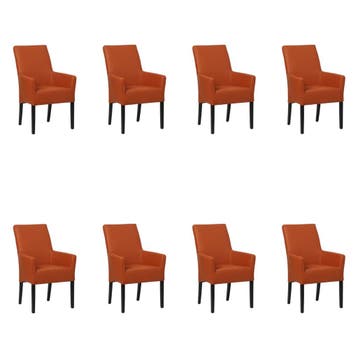 Set van 8 Leren eetkamerstoelen Just met armleuning -, Huis en Inrichting, Stoelen, Ophalen of Verzenden, Nieuw, Leer, Eén