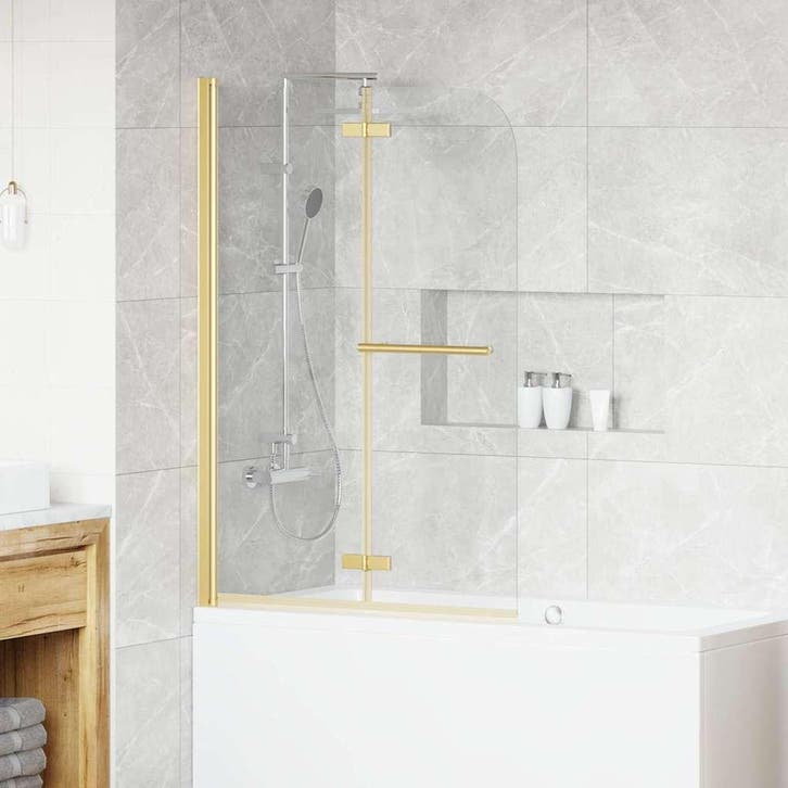 vidaXL Douche Omheining Transparant en Goud 95 x 140 cm, Bricolage & Construction, Sanitaire, Envoi
