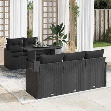 vidaXL Tuinbank Set 6 st Zwart poly rattan, Verzenden
