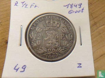 België 2½ franc 1849 (groot hoofd), Verzenden, Losse munt