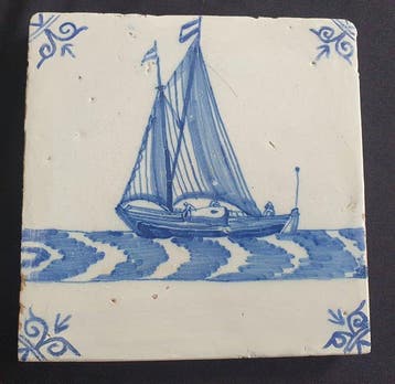 Tegel - 1600-1650 - Delftsblauwe tegels, Antiek en Kunst