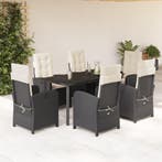 vidaXL 7-delige Tuinset met kussens poly rattan zwart, Verzenden, Nieuw, Tuinset