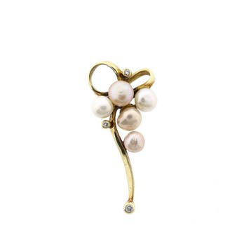 Gouden hanger met barokparel en diamant; 14 karaat; diama..., Handtassen en Accessoires, Ophalen of Verzenden, Gebruikt, Goud