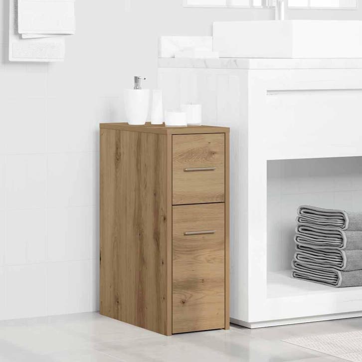 vidaXL Badkamerkast smal met wielen bewerkt hout artisanaal, Huis en Inrichting, Kasten | Overige, Nieuw, Verzenden