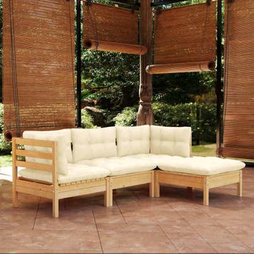 vidaXL 4-delige Loungeset met crèmekleurige kussens, Verzenden, Loungeset
