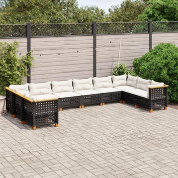 vidaXL 10-delige Loungeset met kussens poly rattan zwart, Verzenden, Loungeset