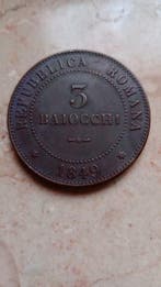 Italie, Deuxième République romaine 3 Baiocchi 1849, Timbres & Monnaies